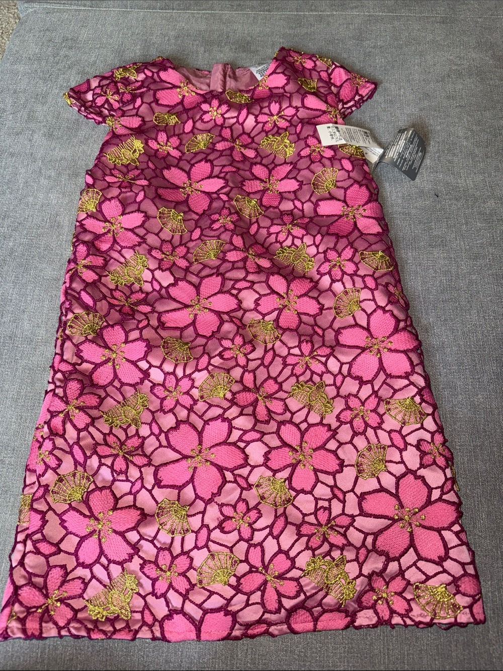 Disney Princess Mulan  Pink Floral Lace Dress with Gold Embroidery-Size 7/8